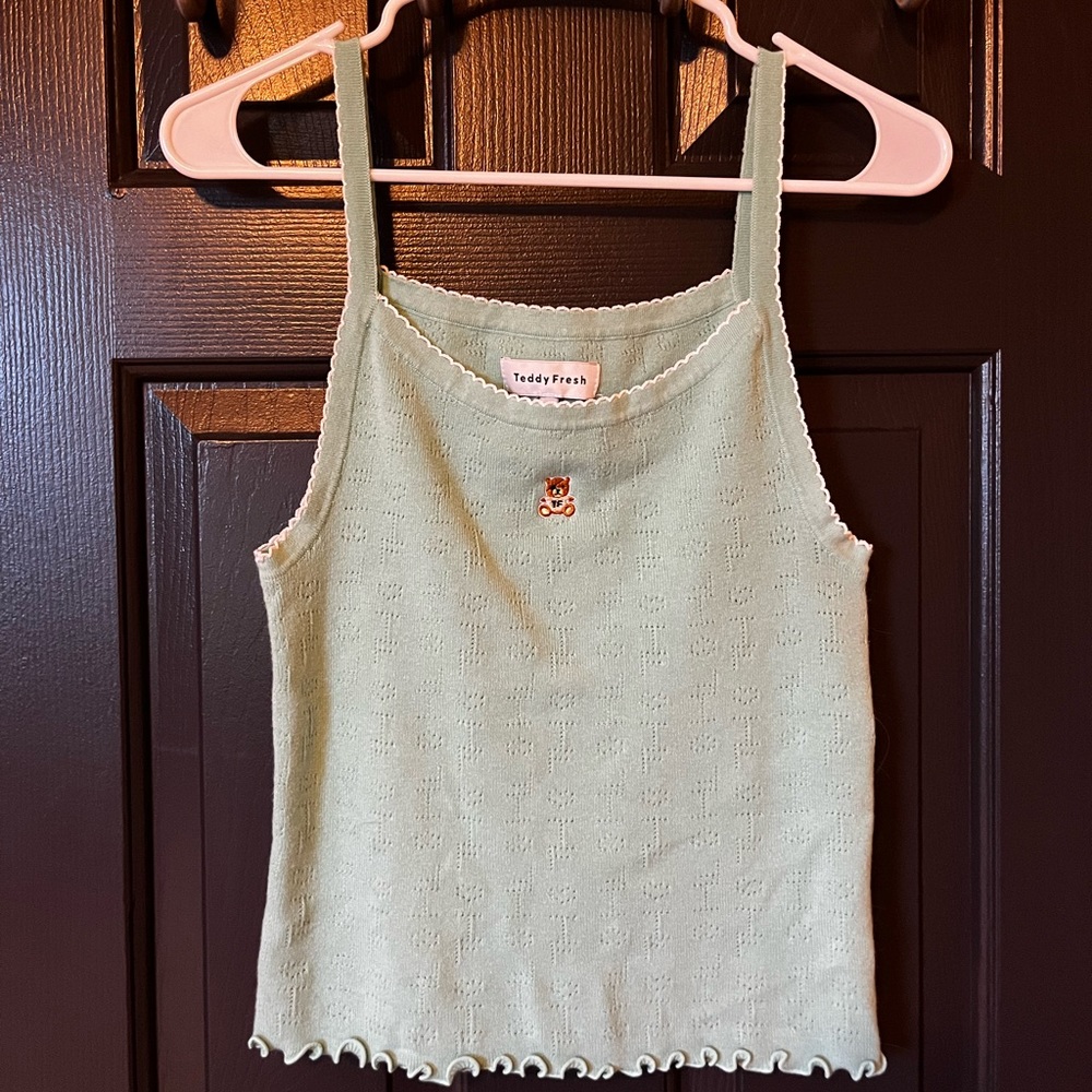 Teddy Fresh Logo Pointelle Tank Top Robins Egg Size L Green
